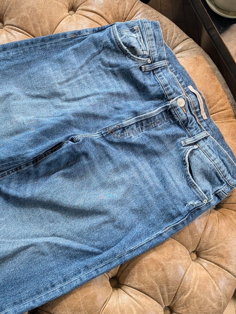 Hudson Rosie Wilder Wide Leg Denim Jeans Size 31 Distressed Cuffs